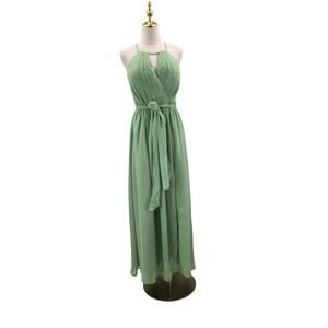BRIDESMAID SZ 6 M Green Pleated Keyhole Halter Party Formal Maxi Dress New b103
